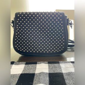 Black Studded Zipper Crossbody Bag Purse